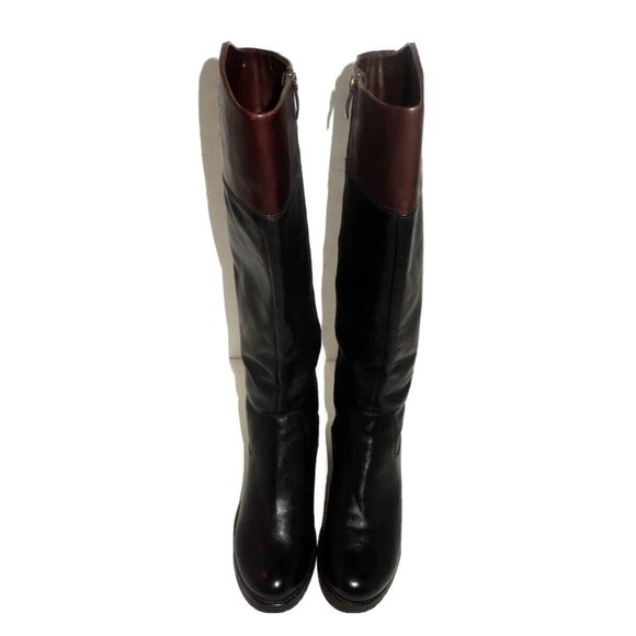 Vince Camuto Duke Women's 7B Tall Leather Riding Boots Side Zip Black Brown - Picture 4 of 11